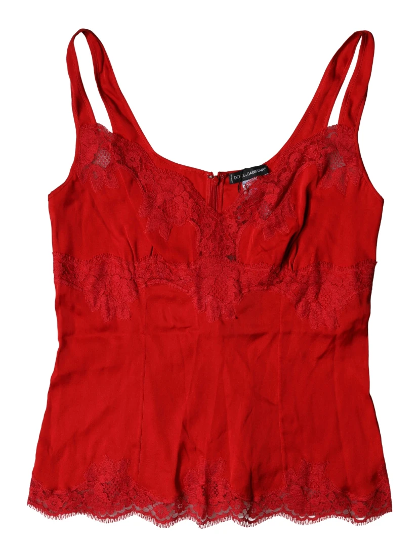 Red Silk Floral Lace Lingerie Top Underwear