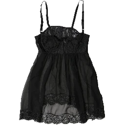 Black Silk Floral Lace Lingerie Top Underwear
