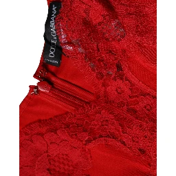 Red Silk Floral Lace Lingerie Top Underwear