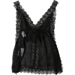 Black Silk Floral Lace Lingerie Top Underwear