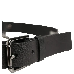 Black Leather Silver Chain Waist Men Belt