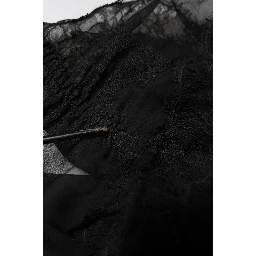 Black Silk Floral Lace Lingerie Top Underwear