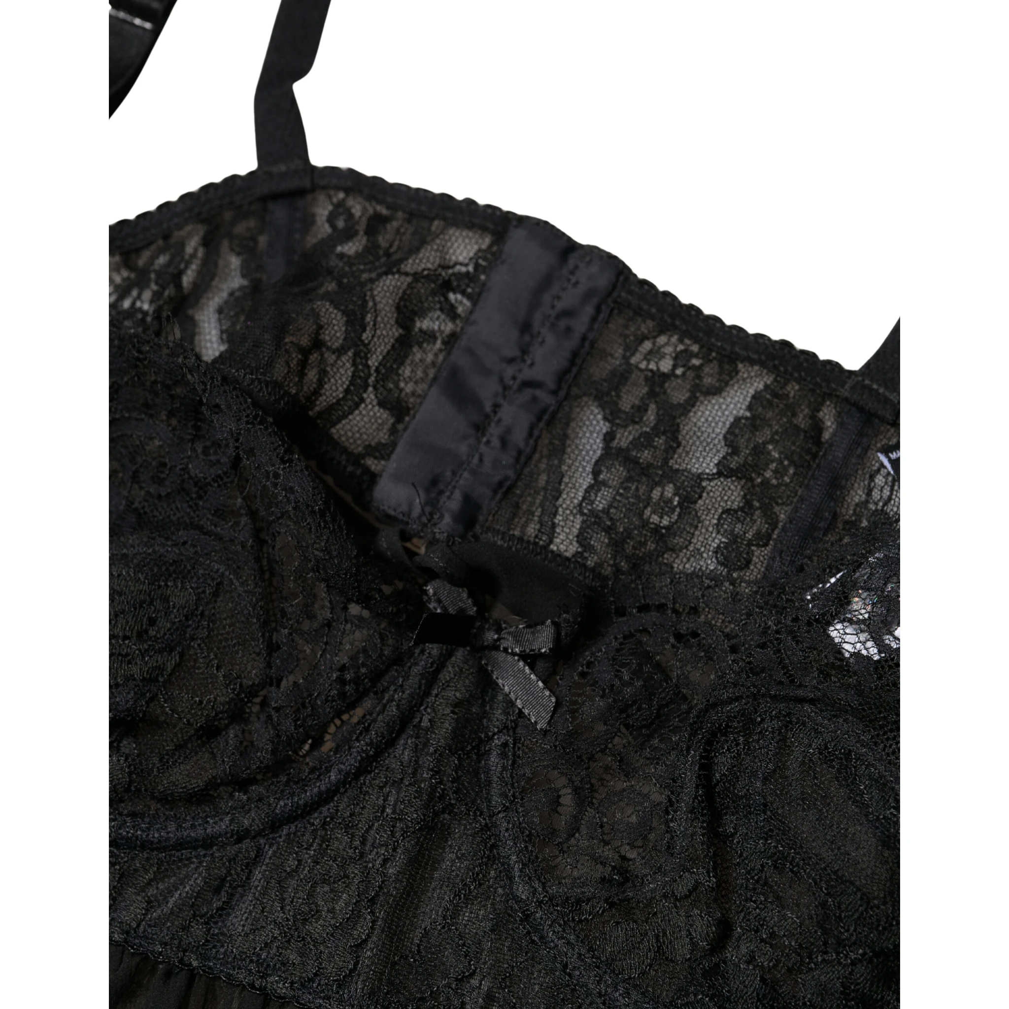 Black Silk Floral Lace Lingerie Top Underwear