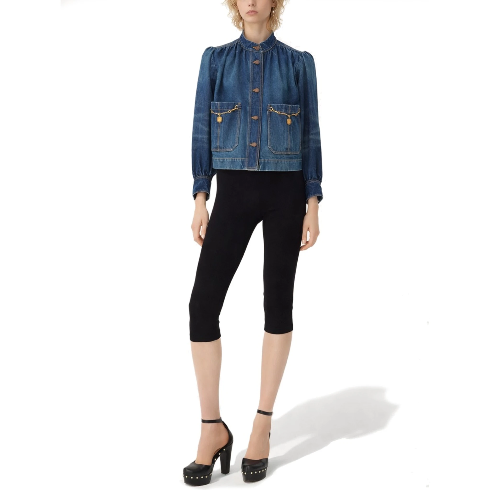 GIACCA ARRICCIATA A COLLO ALTO IN DENIM