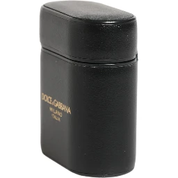Black Calf Leather Logo Print Flip Holder Airpods Case
