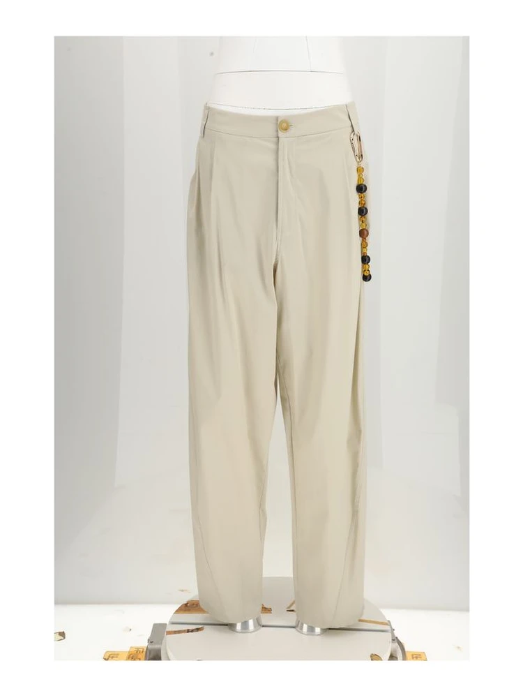 Beige Cotton Casual Pants