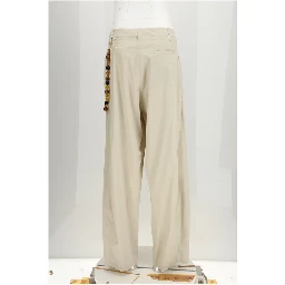 Beige Cotton Casual Pants