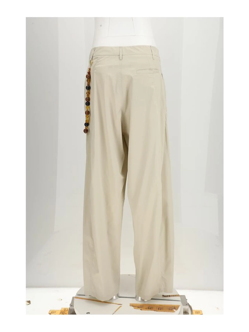 Beige Cotton Casual Pants