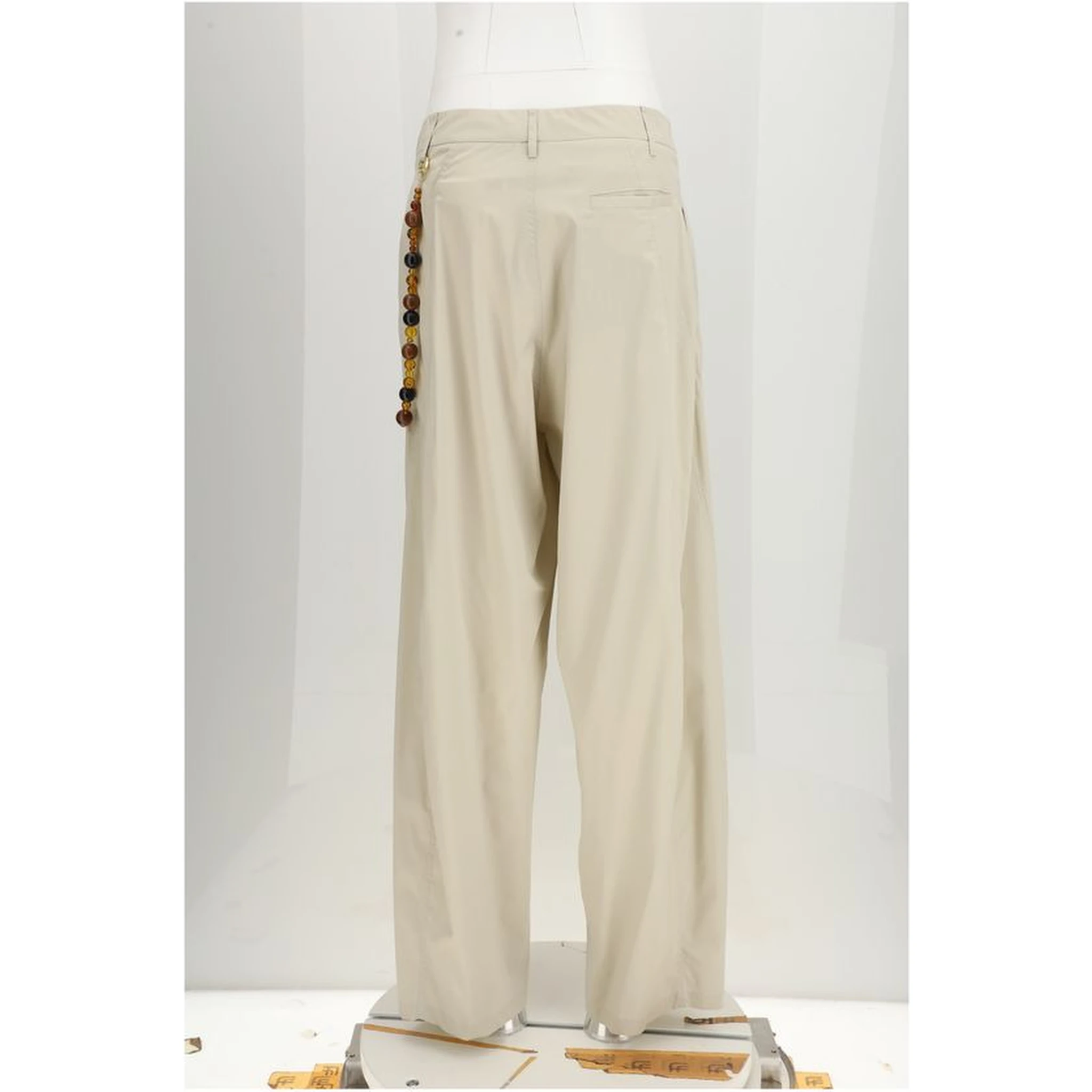 Beige Cotton Casual Pants