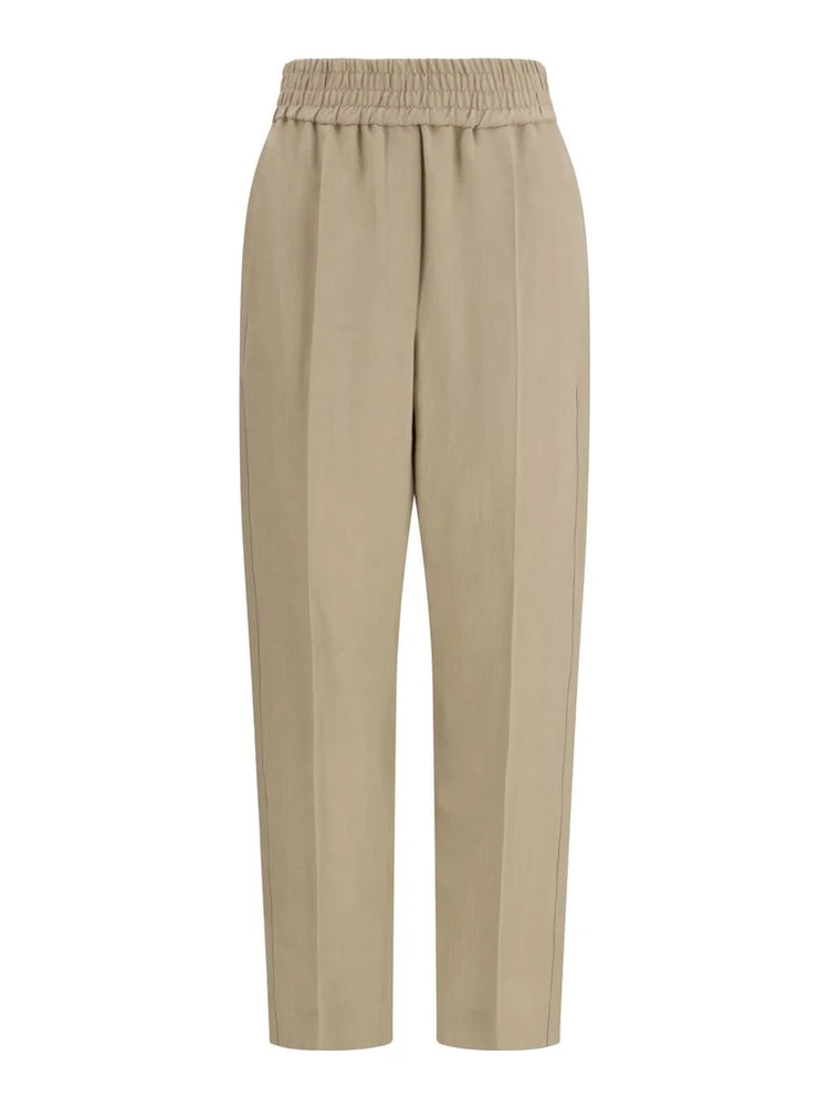 Beige Viscose Casual Pants