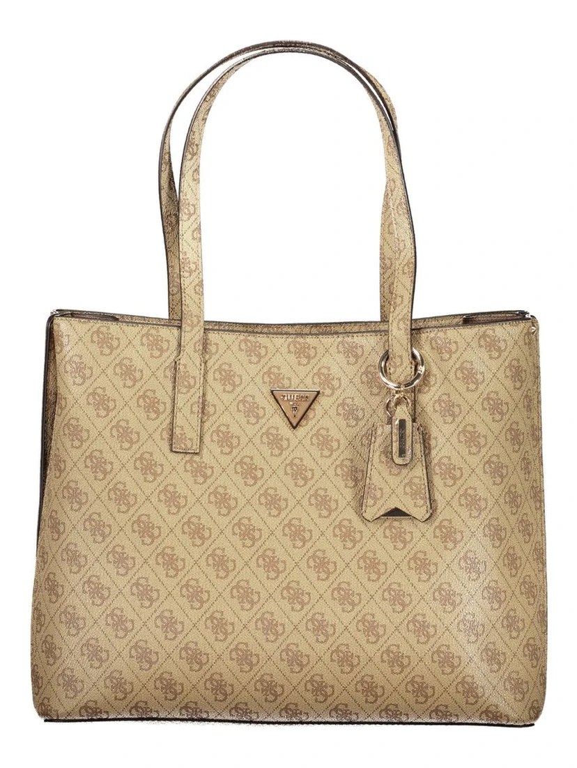 Beige Polyurethane Women Handbag