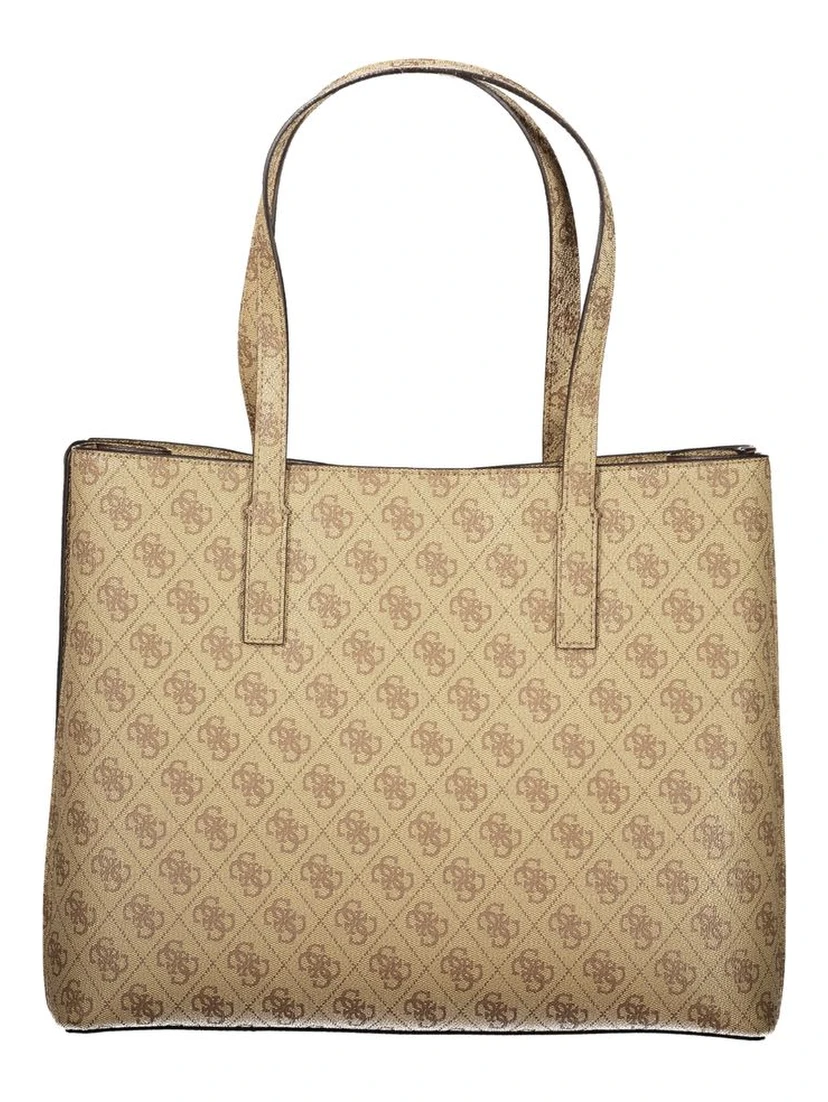 Beige Polyurethane Women Handbag