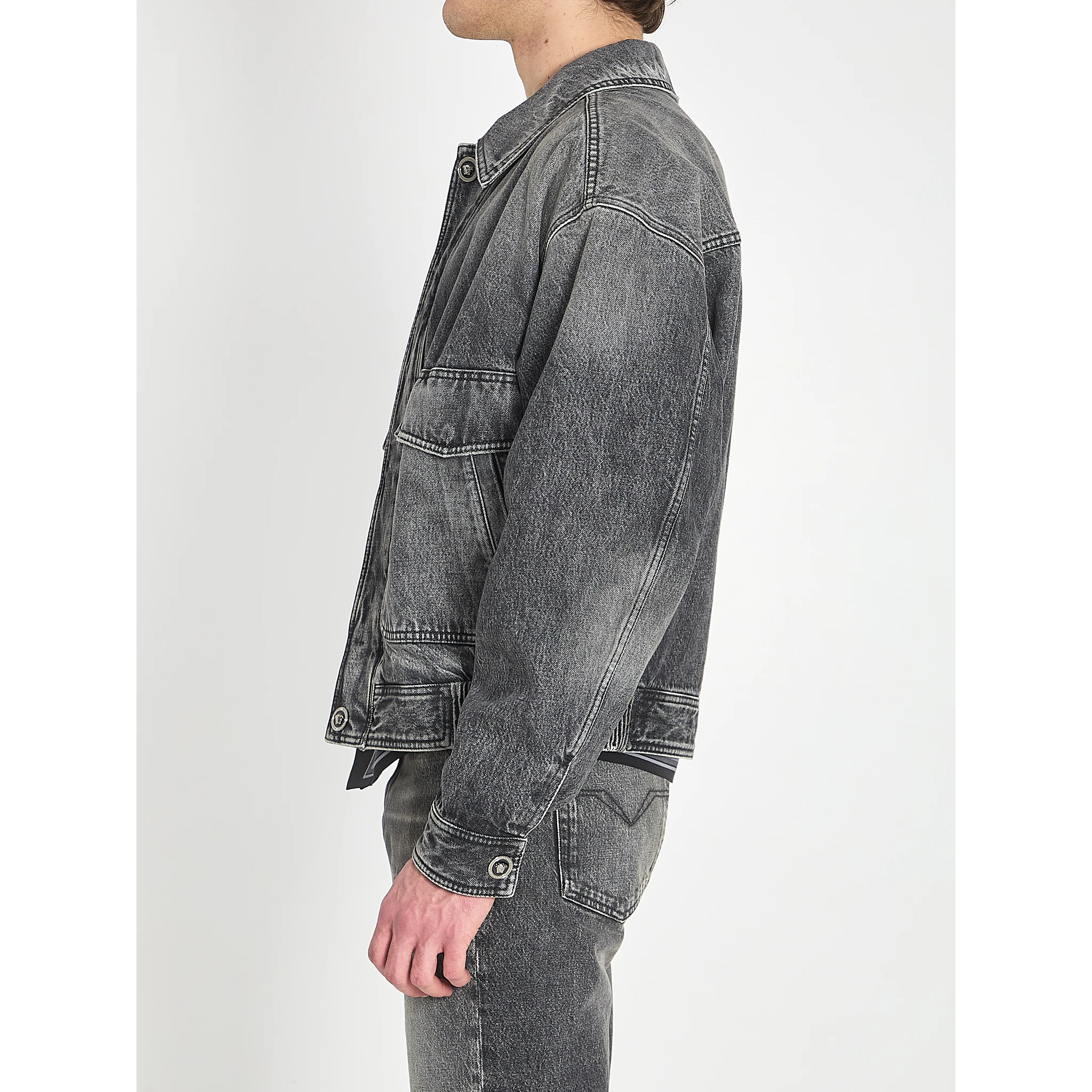 Stone-wash denim bomber jacket