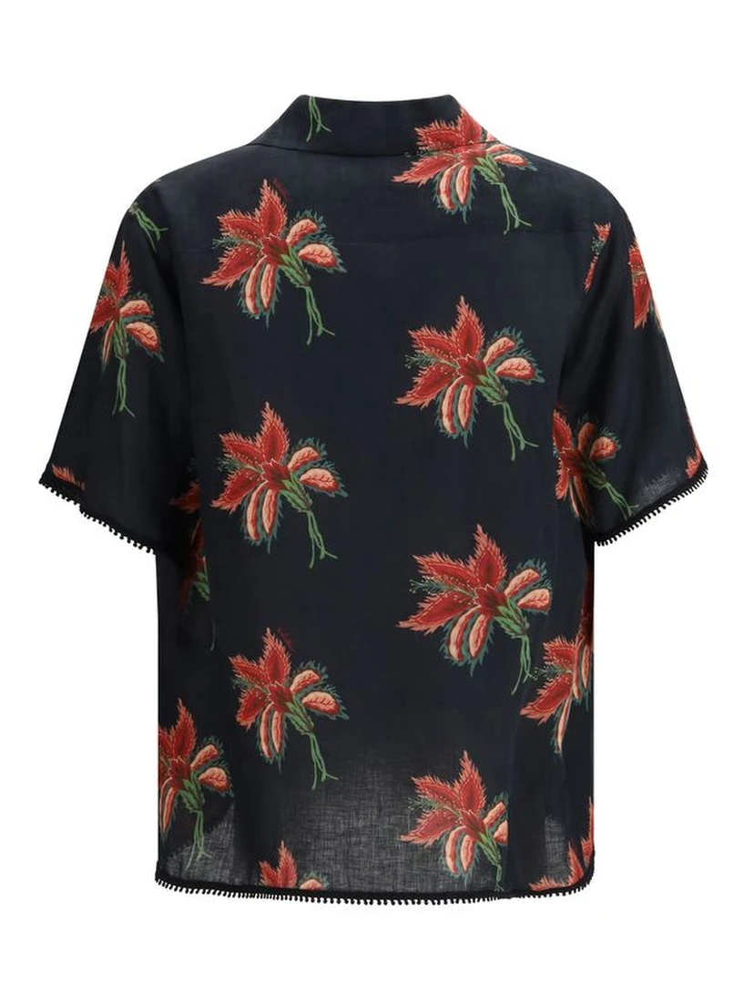 Black Linen Pattern Shirt