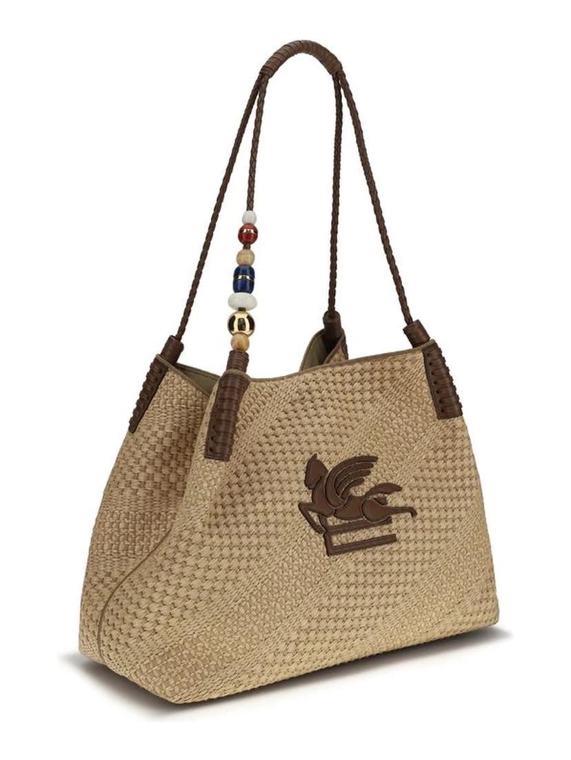 Beige Raffia Shoulder Bag