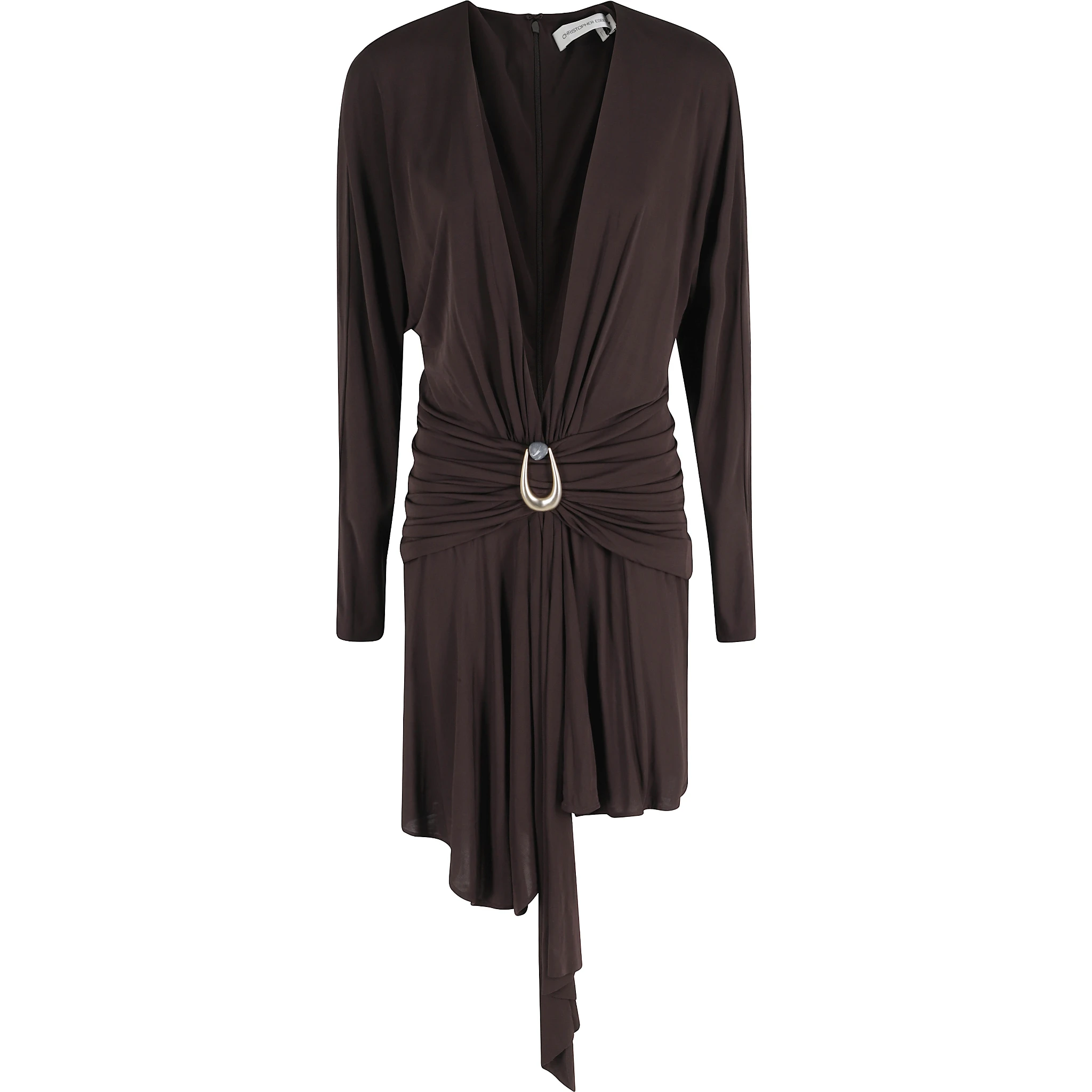 STONE PIN SCARF DRAPE MINI DRESS