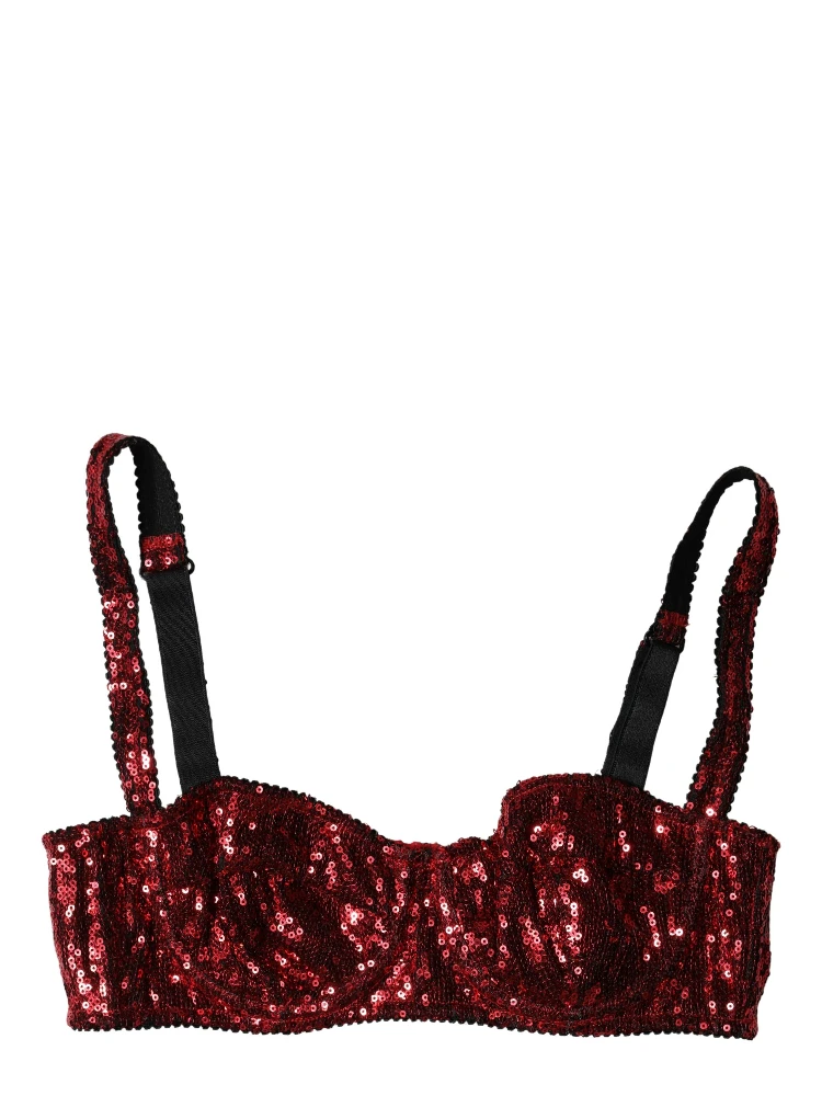 Red Sequined Nylon Balconnet Bra Underwear alternative
