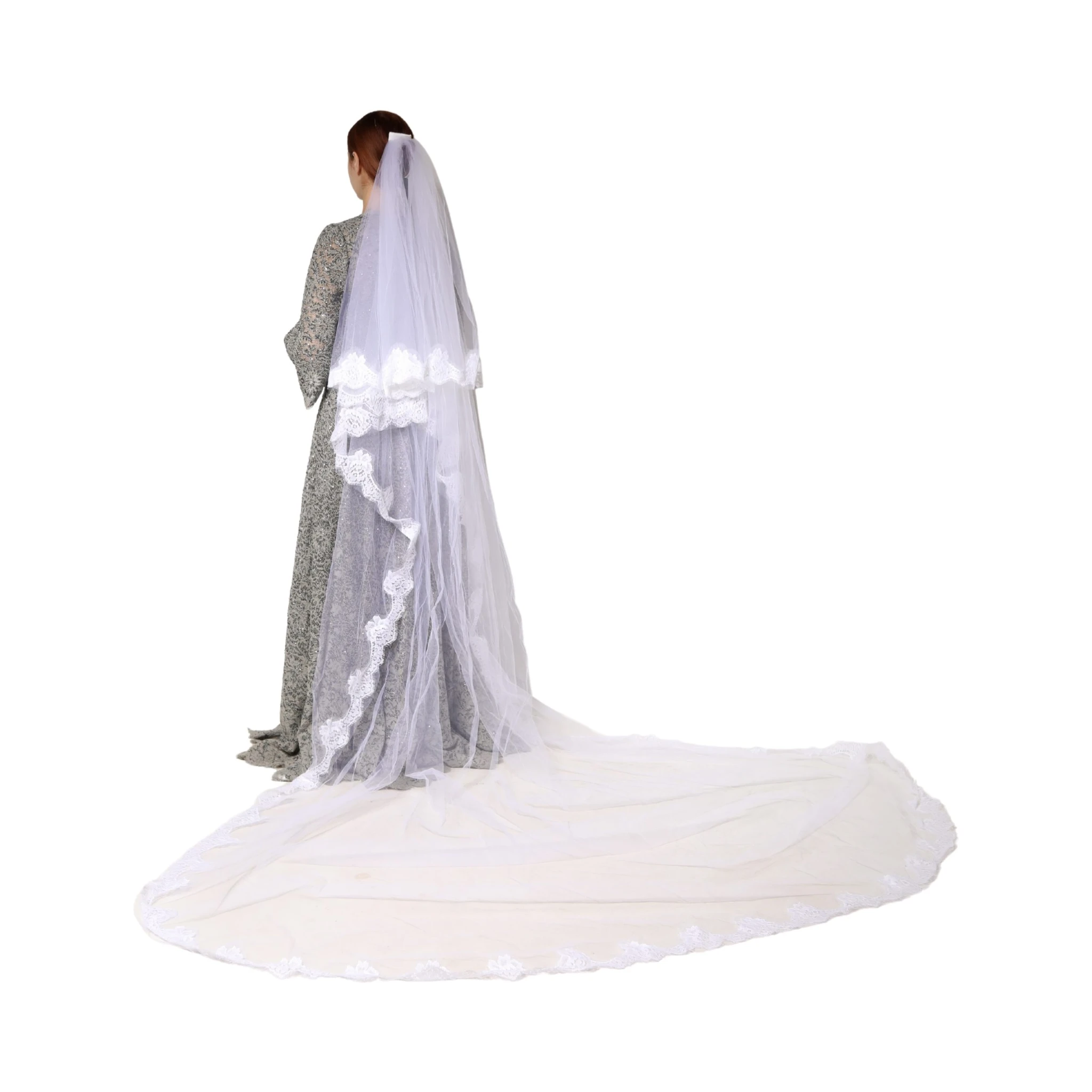 White Floral LaceNylon Floor Length 3M Long Veil