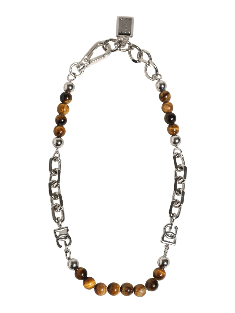 Silver Tone Brass Chain Beaded Gem DG Logo Bracelet