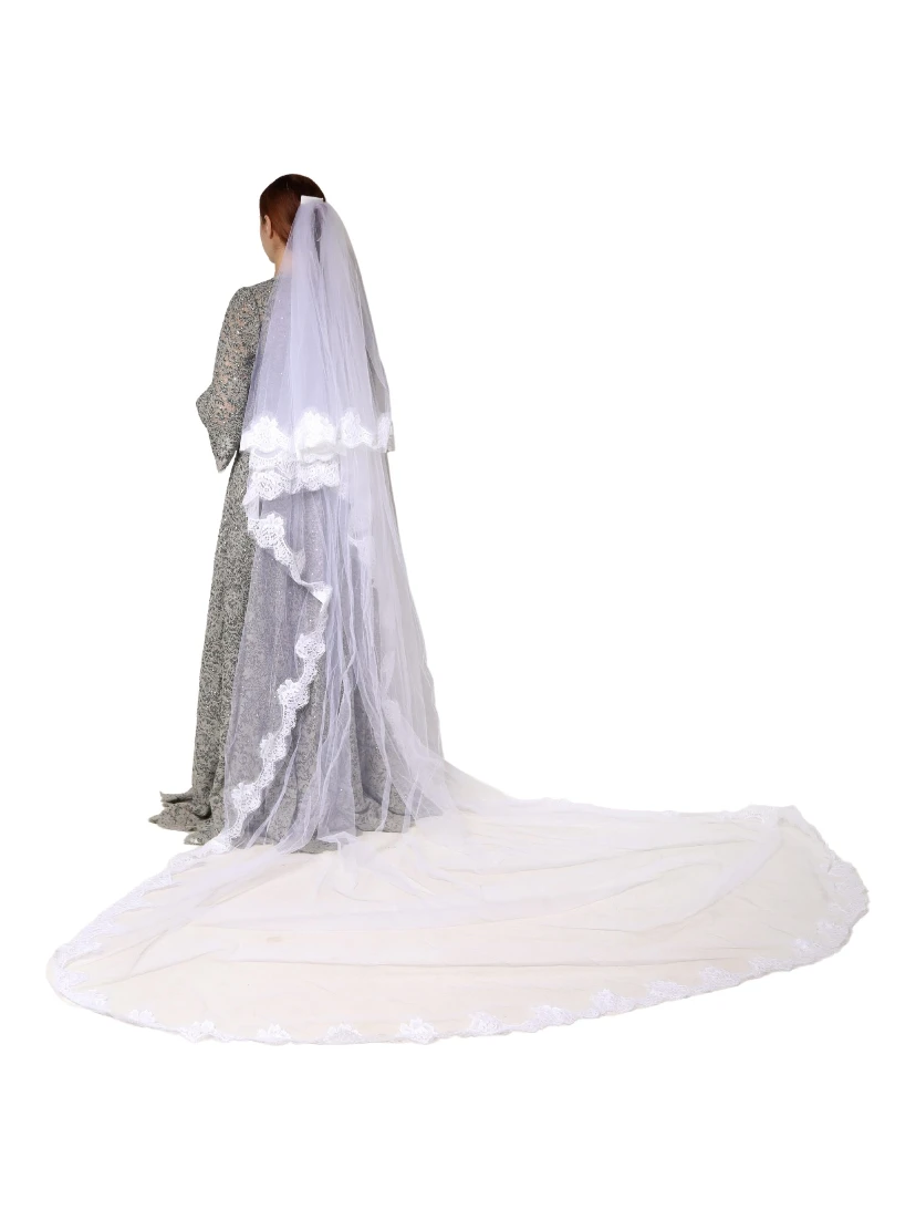 White Floral LaceNylon Floor Length 3M Long Veil