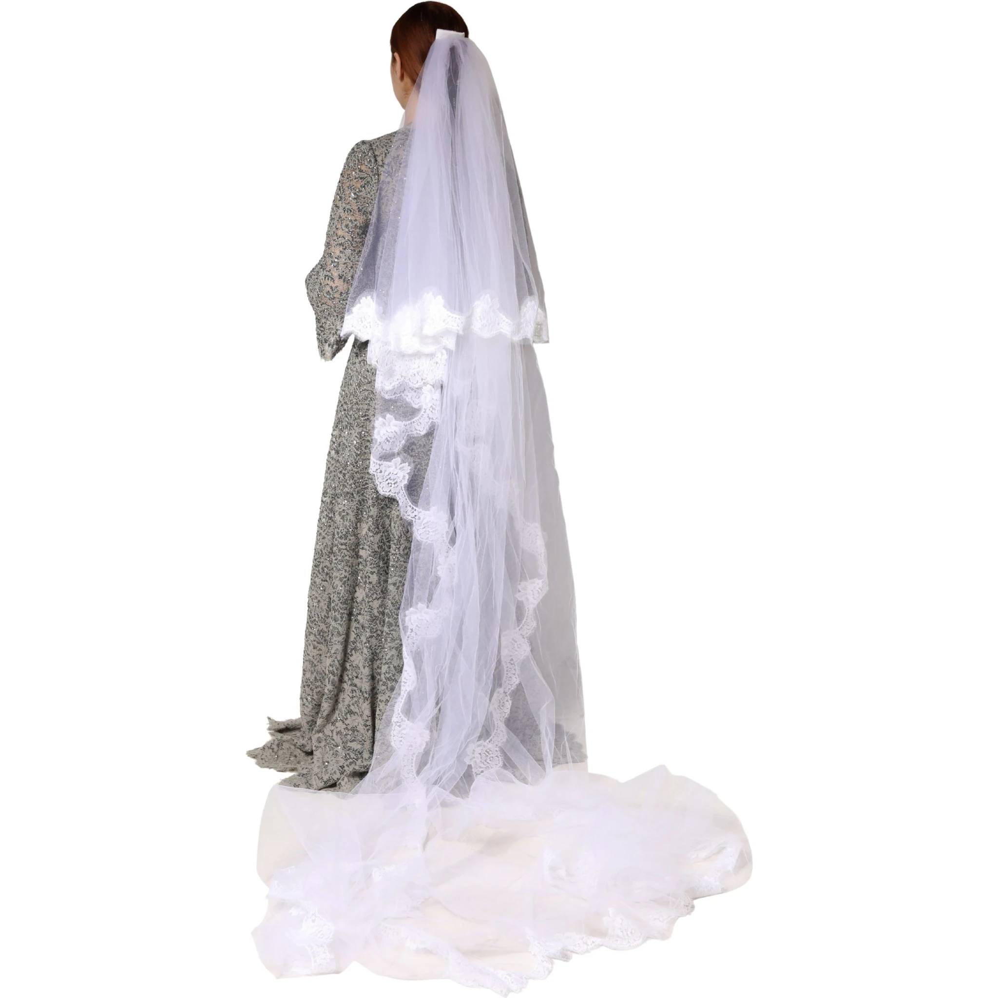 White Floral LaceNylon Floor Length 3M Long Veil