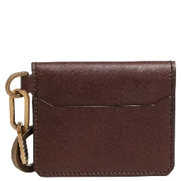 Brown Leather Logo Embossed Key Chain Card Holder Wallet