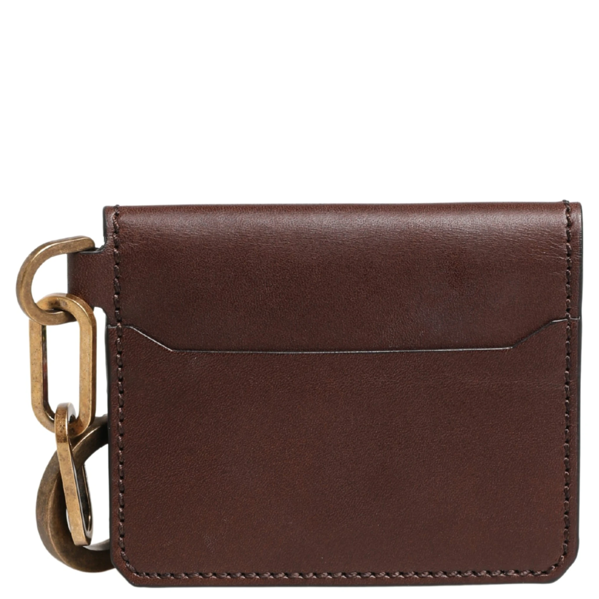 Brown Leather Logo Embossed Key Chain Card Holder Wallet