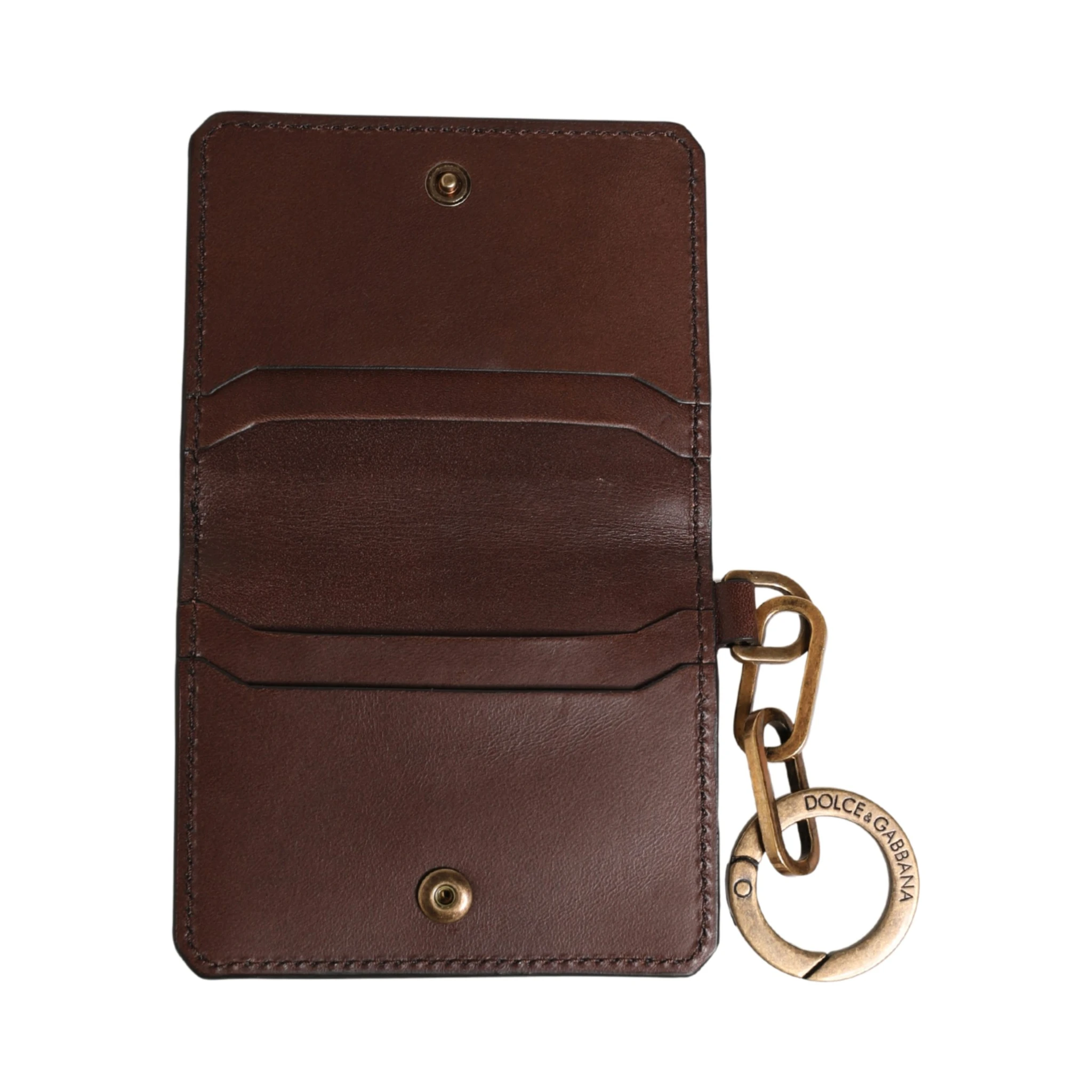 Brown Leather Logo Embossed Key Chain Card Holder Wallet