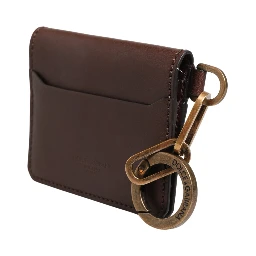 Brown Leather Logo Embossed Key Chain Card Holder Wallet