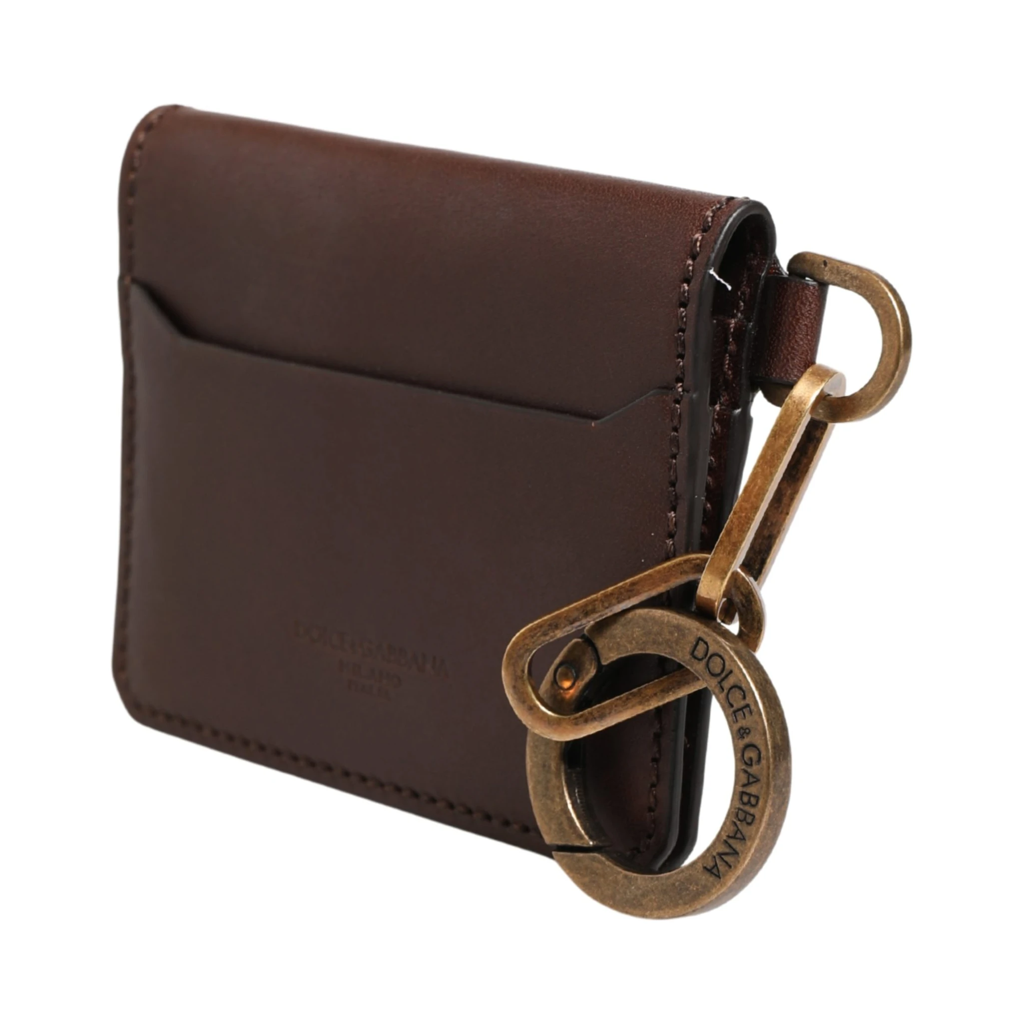 Brown Leather Logo Embossed Key Chain Card Holder Wallet