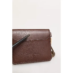 Brown Leather Logo Embossed Key Chain Card Holder Wallet