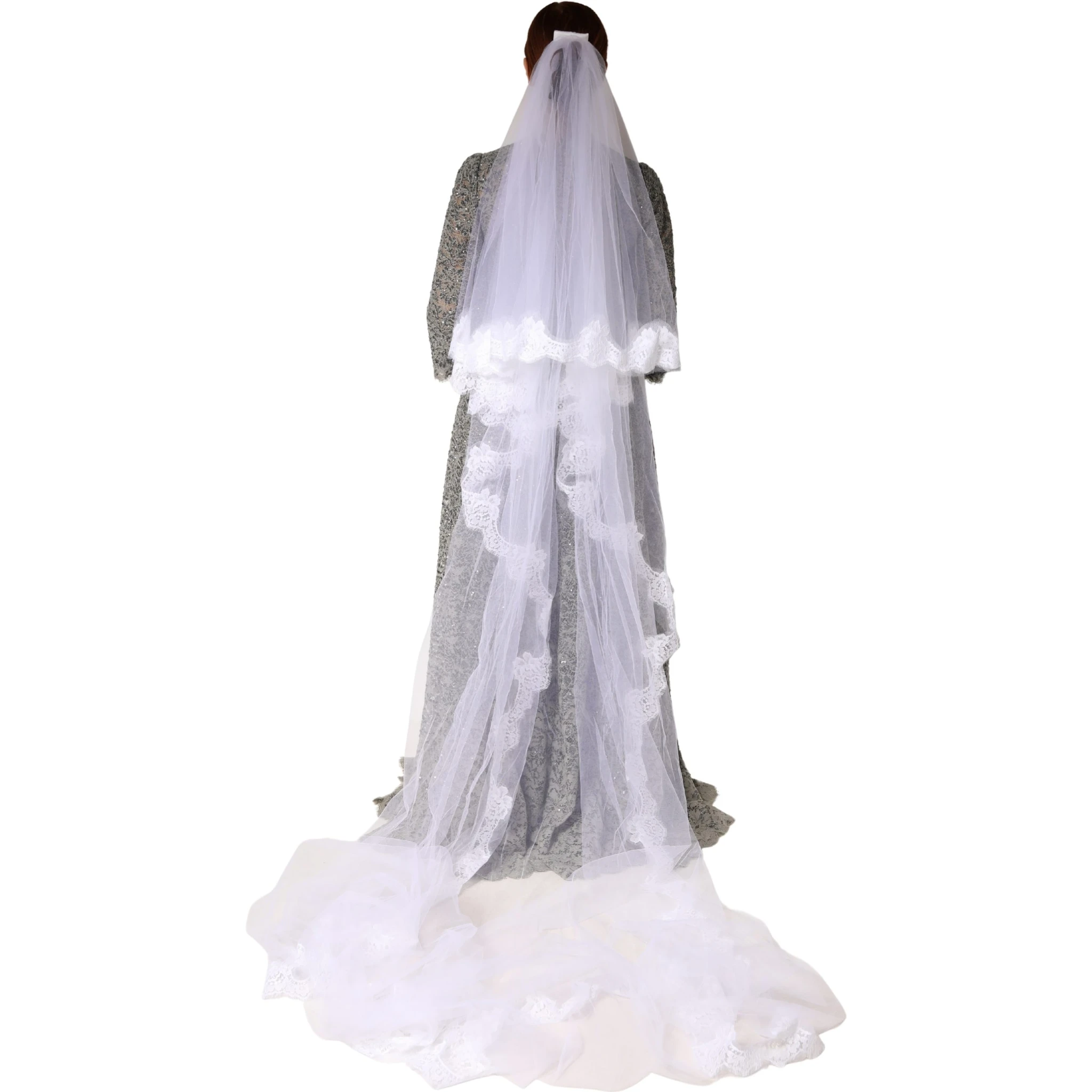 White Floral LaceNylon Floor Length 3M Long Veil