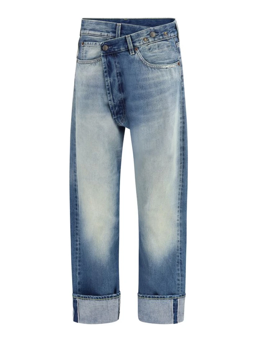 Blue Cotton Straight-Leg Jeans