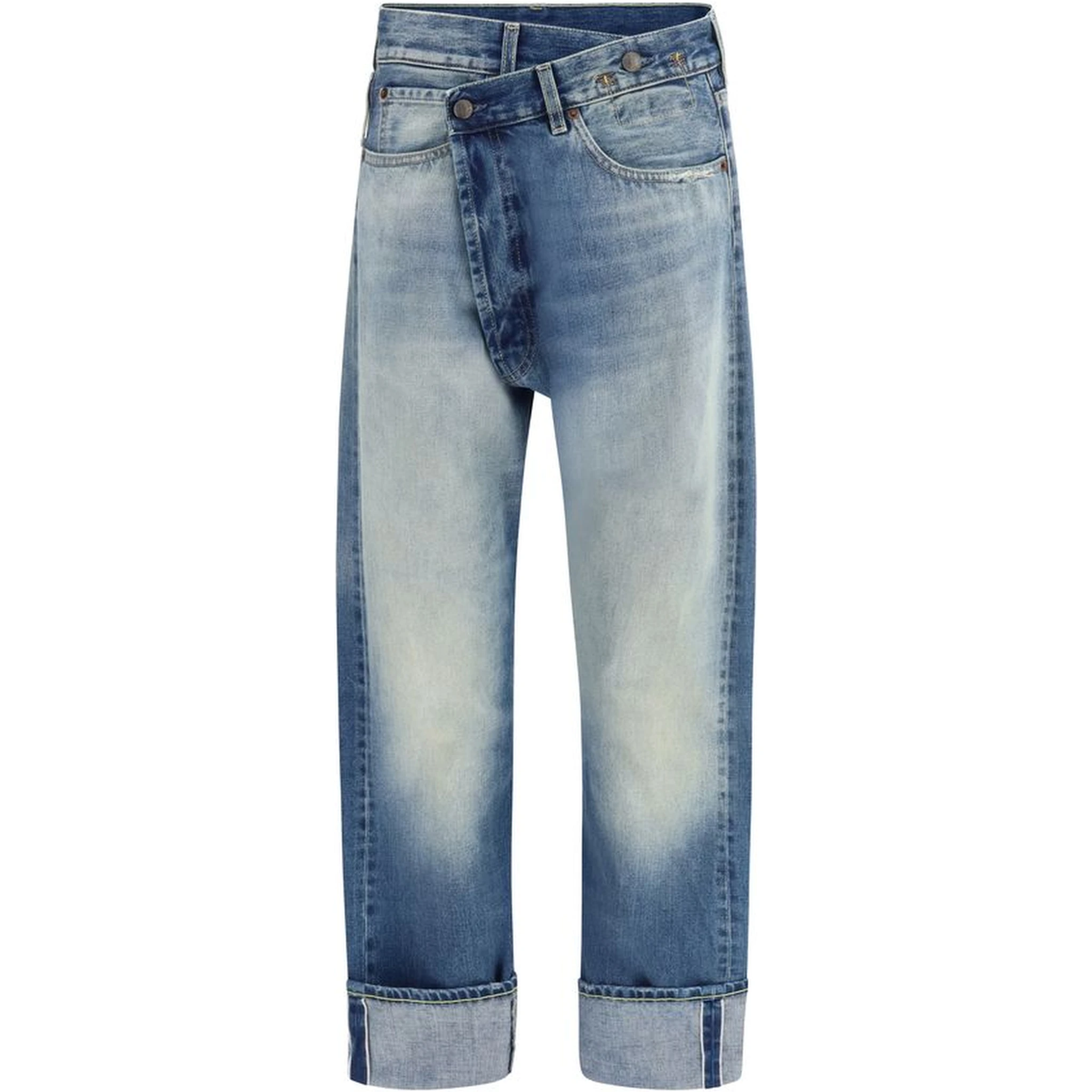 Blue Cotton Straight-Leg Jeans