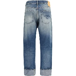 Blue Cotton Straight-Leg Jeans