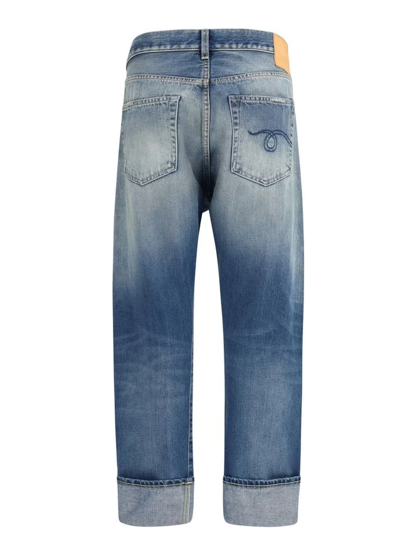 Blue Cotton Straight-Leg Jeans