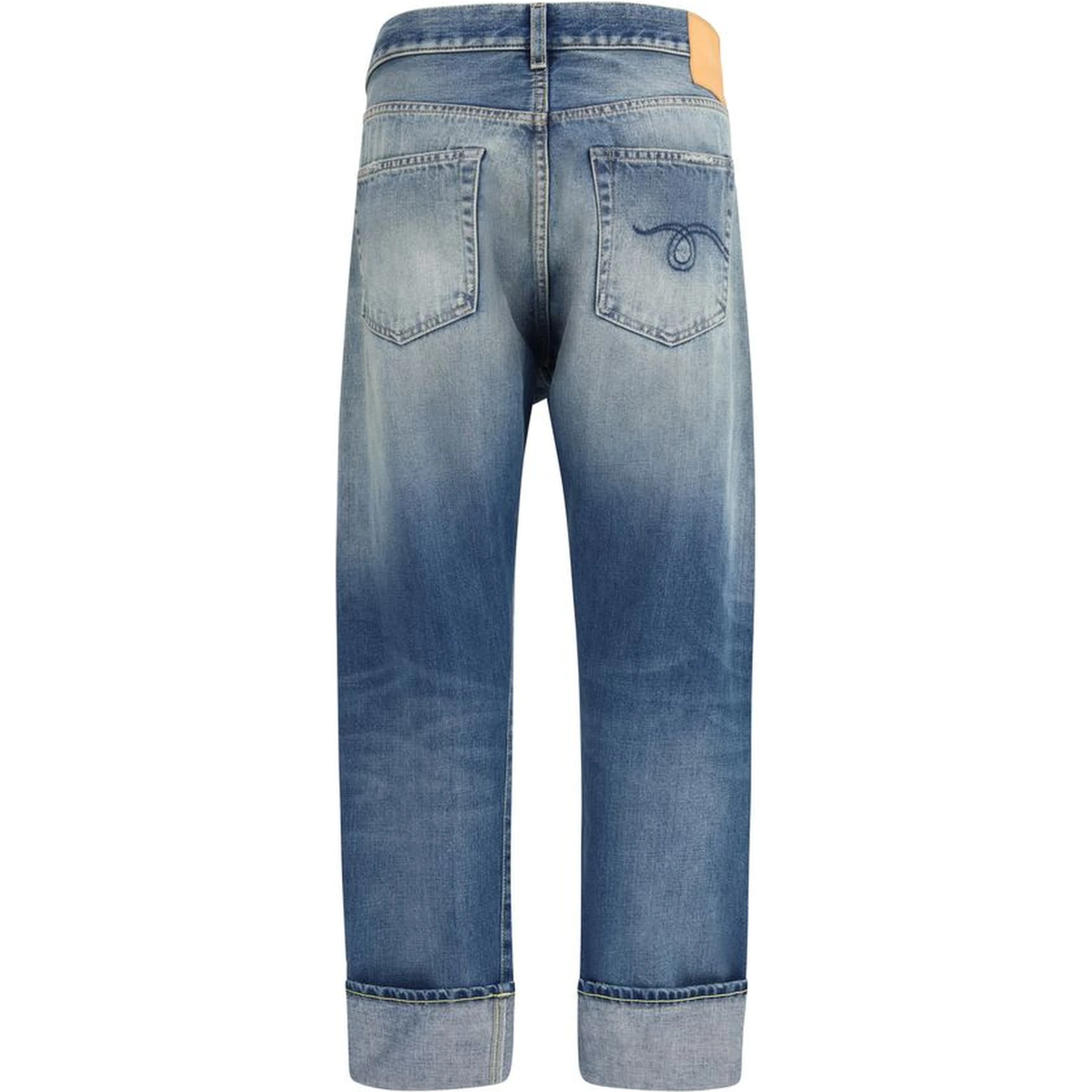 Blue Cotton Straight-Leg Jeans
