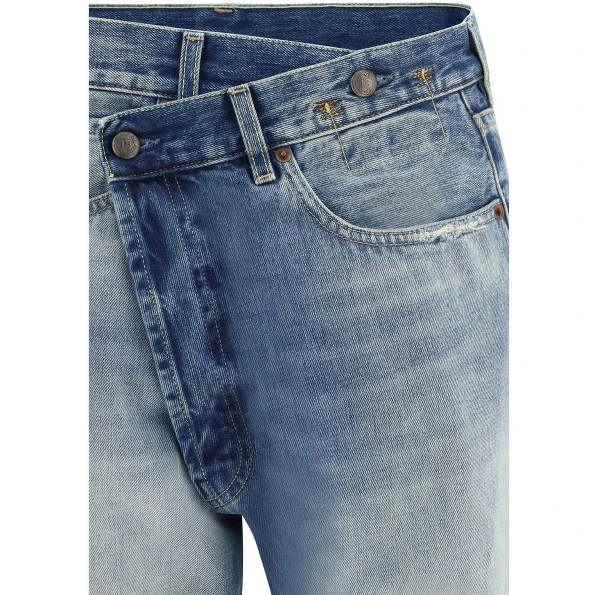 Blue Cotton Straight-Leg Jeans