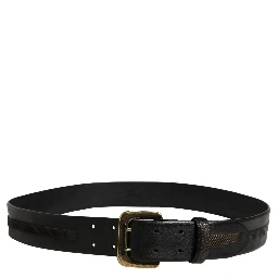 Black Leather Gold Metal Buckle Waist Women Belt
