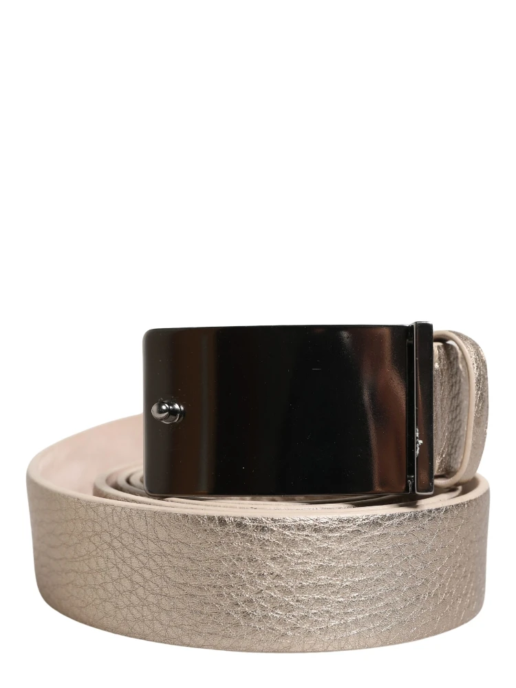 Metallic Beige Leather Silver Metal Buckle Belt alternative