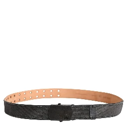 Black Wool Cotton Logo Metal Buckle Belt