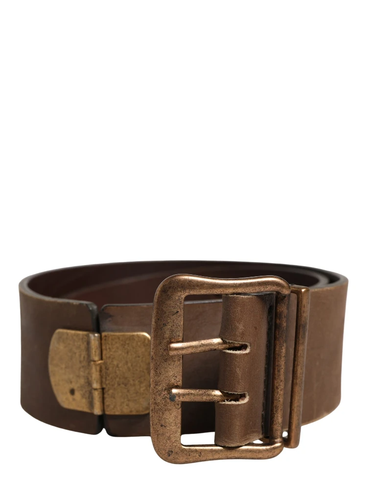 Brown Leather Wide Gold Metal Buckle Belt alternative