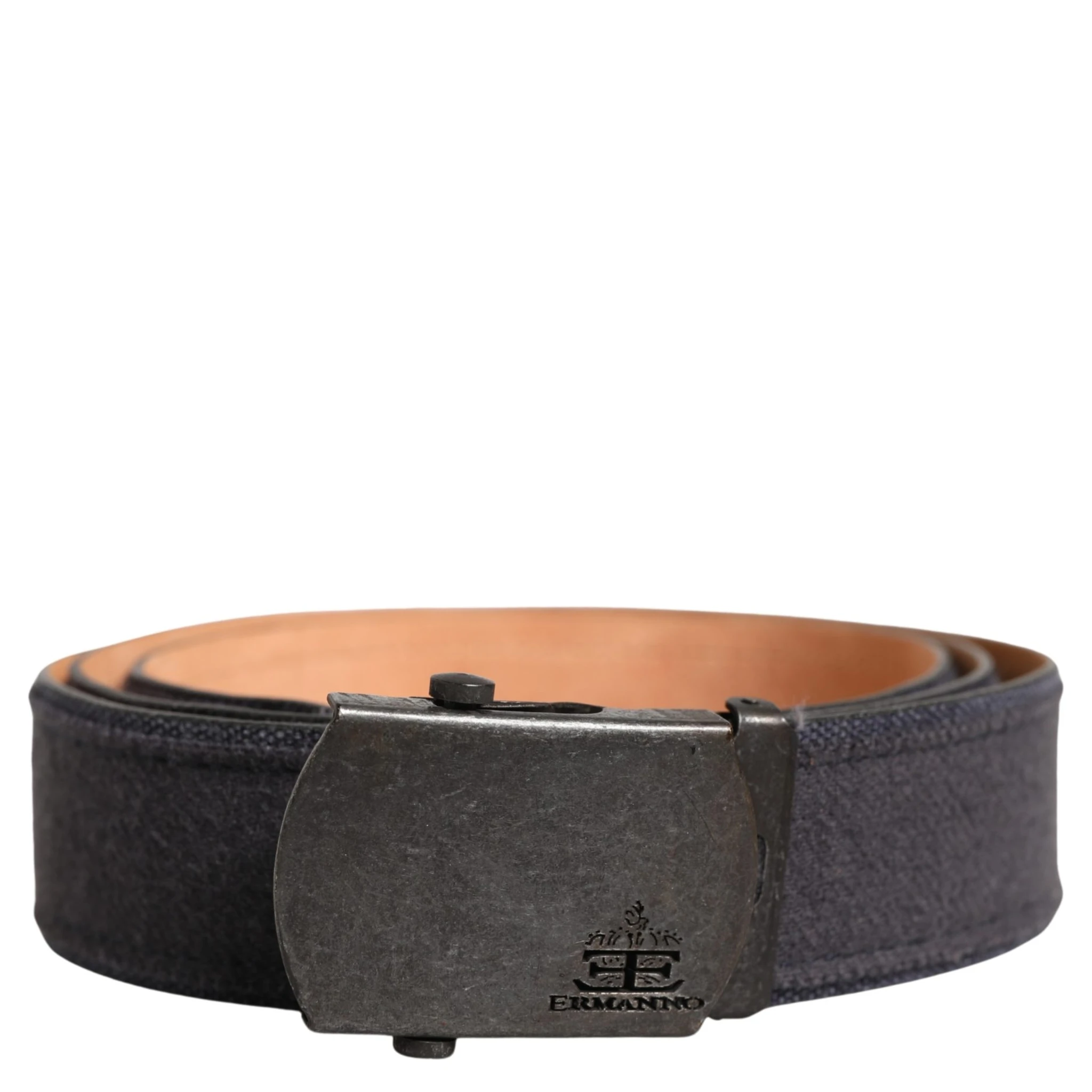 Black Wool Cotton Logo Metal Buckle Belt