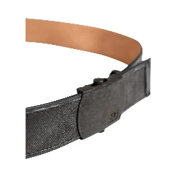 Black Wool Cotton Logo Metal Buckle Belt
