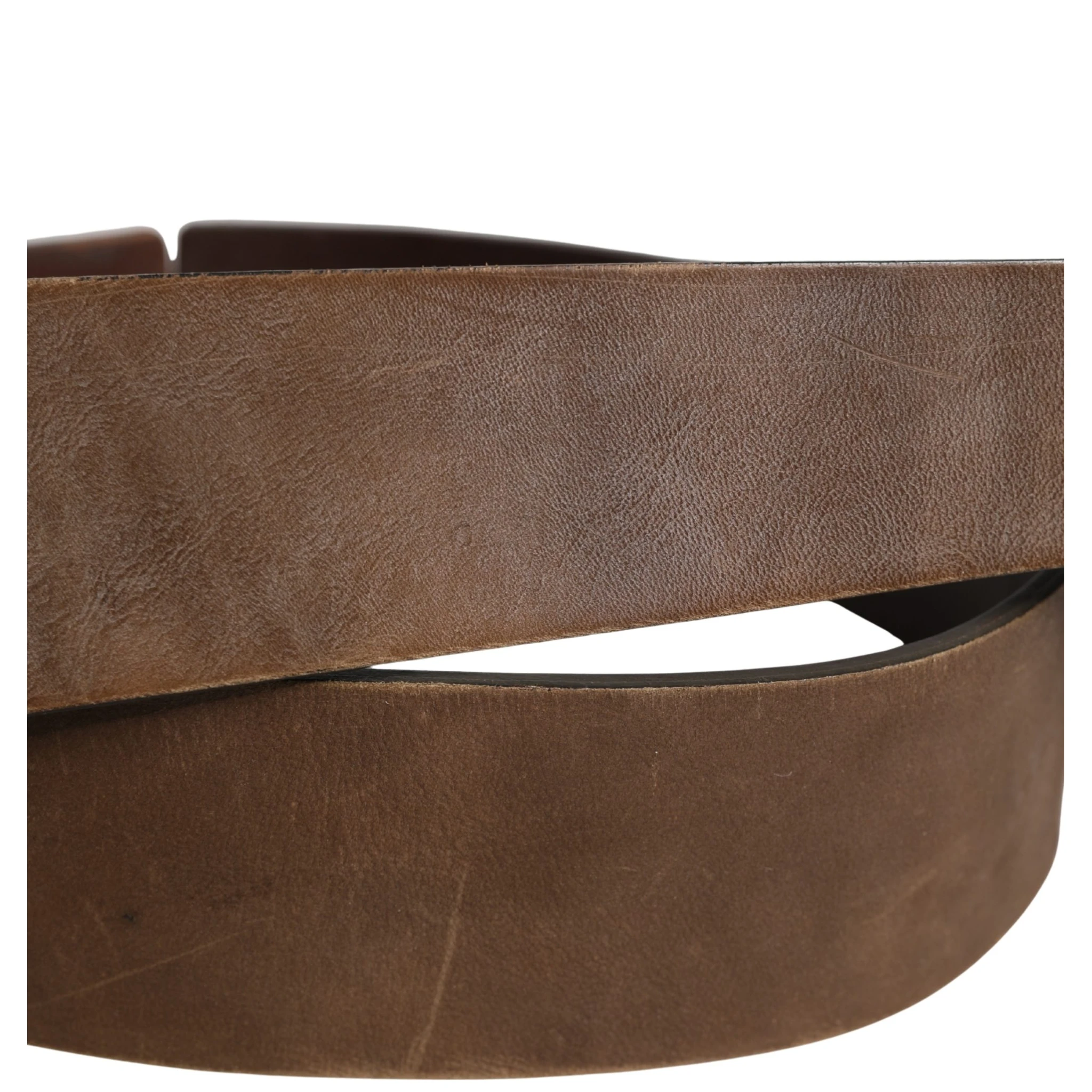 Brown Leather Wide Gold Metal Buckle Belt