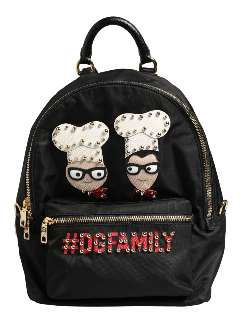 VULCANO Black Nylon #DGFAMILY Embellished Backpack Bag