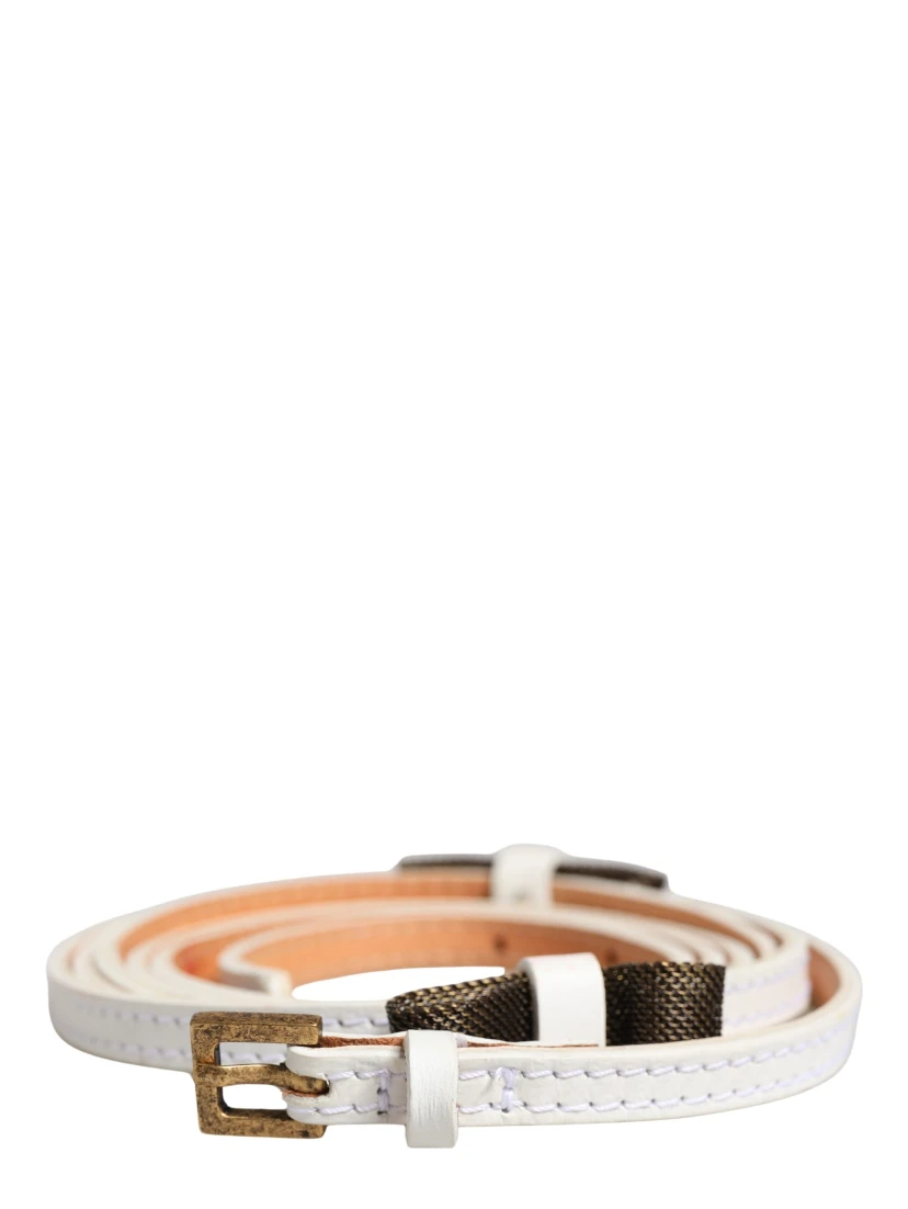White Leather Skinny Gold Metal Buckle Belt