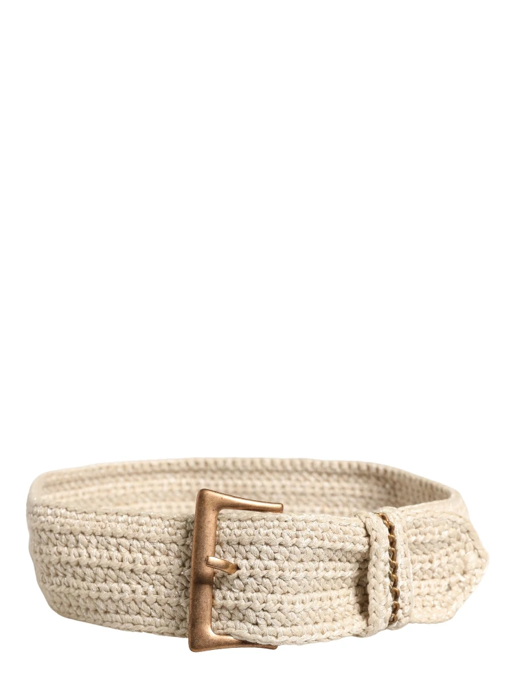 Beige Woven Vintage Metal Buckle Waist Belt