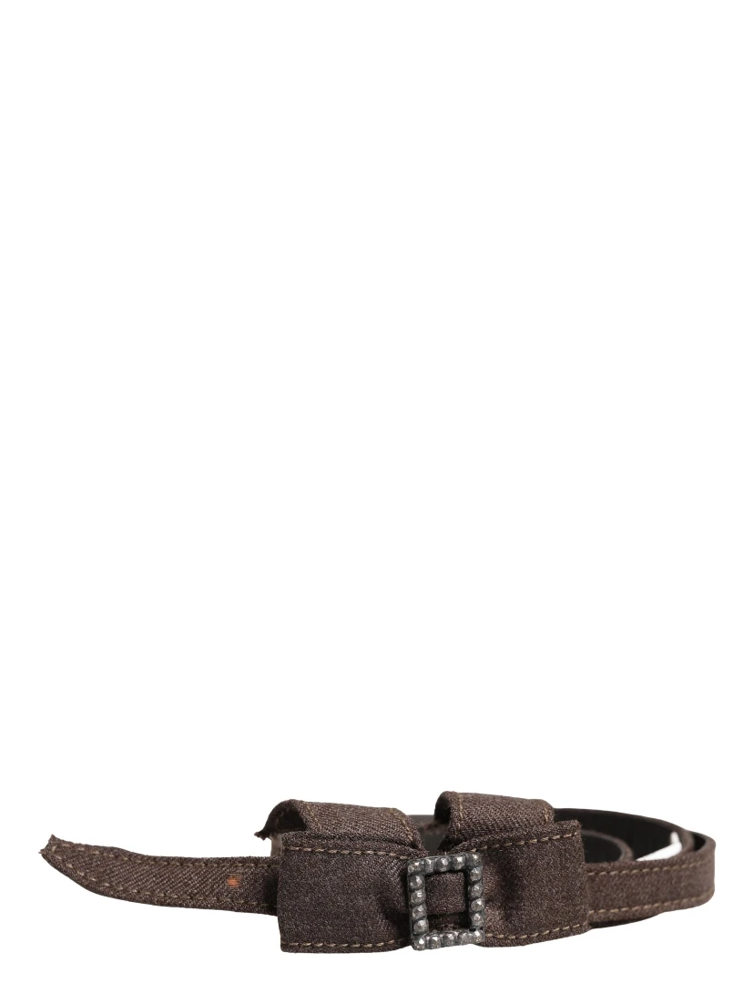 Dark Brown Wool Bow Embellished Buckle Belt