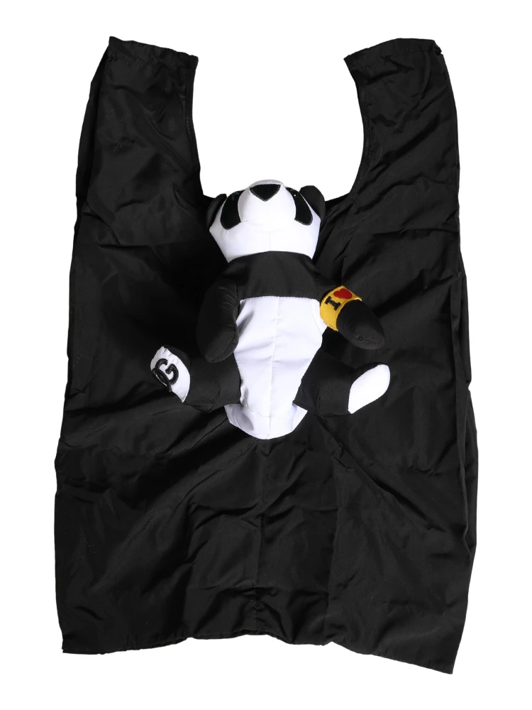 Men Black Polyester Panda Stuffed Ecobag Bag